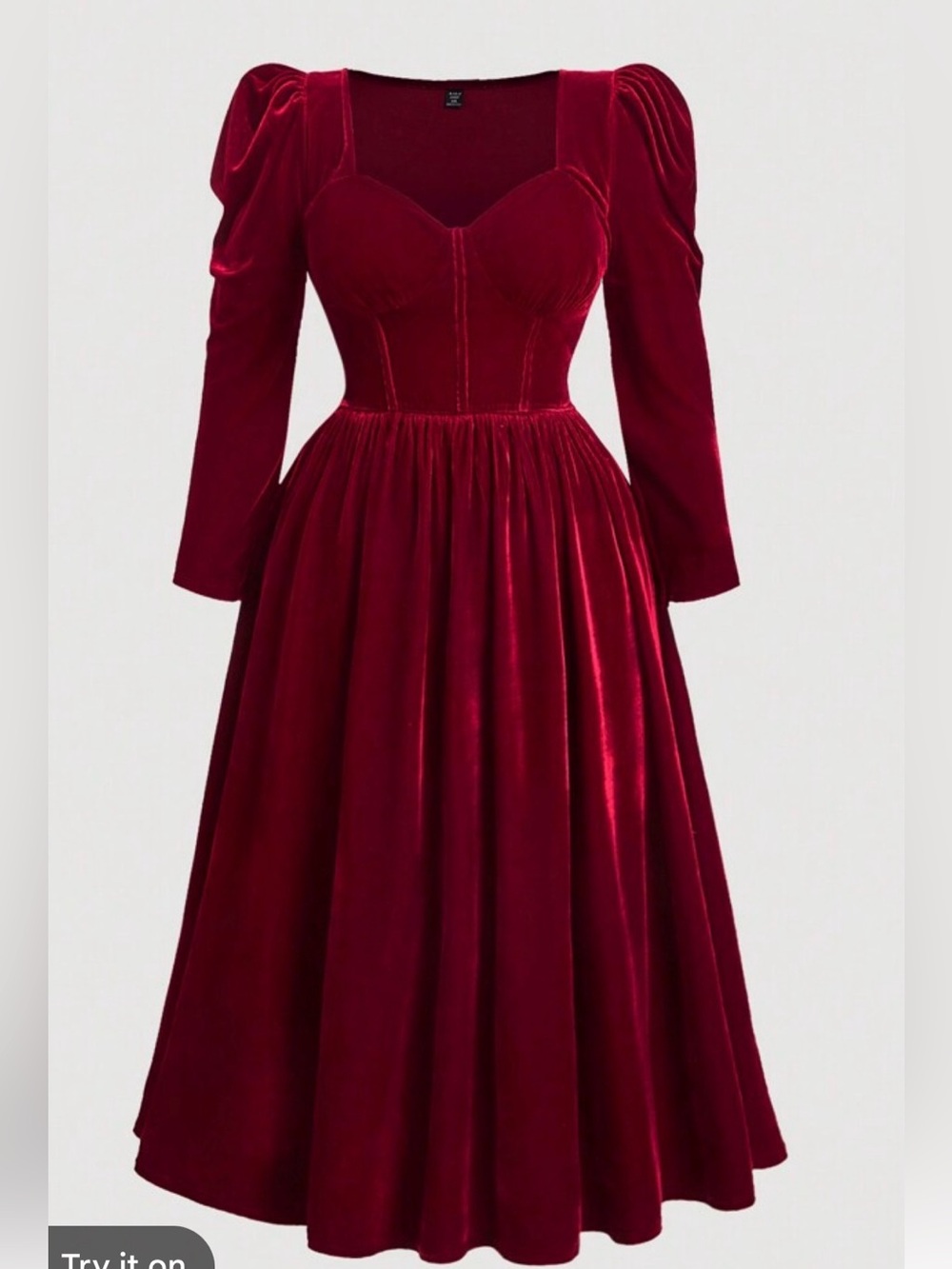 SHEIN Wine Red Velvet Long Sleeve Midi Dress NWT